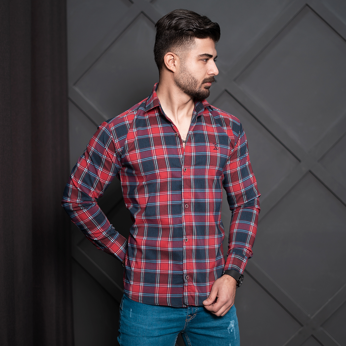 پیراهن چهارخونه مردانه قرمز مدل Faraz
