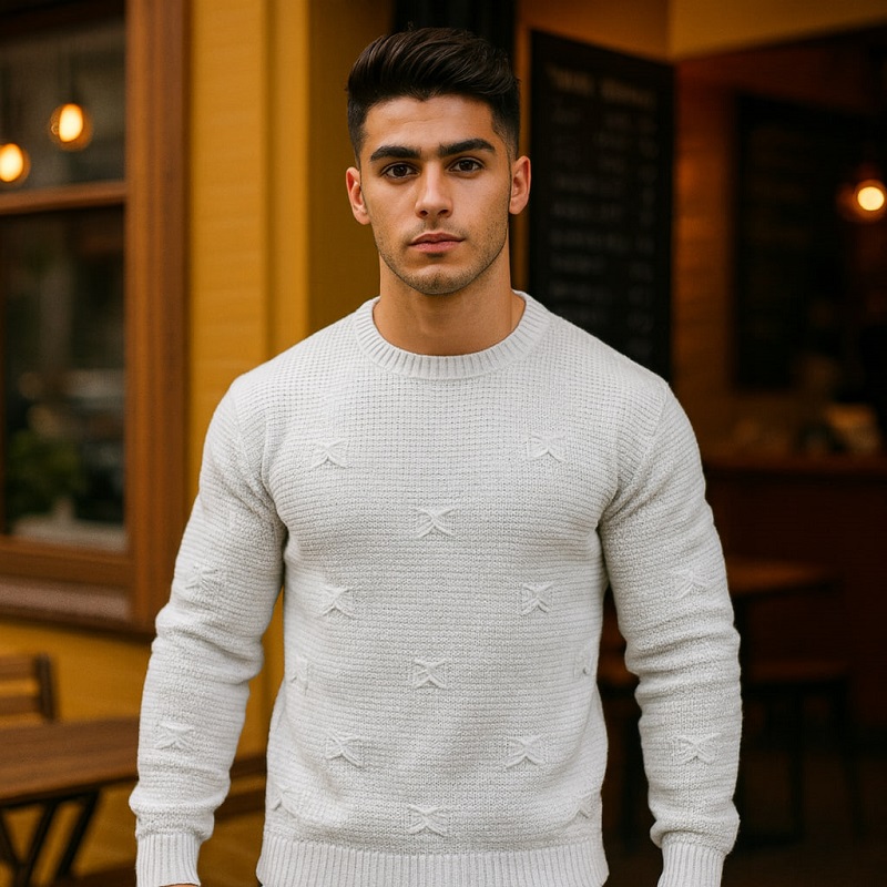 پلیور زاپ دار سفید مردانه مدلDeta