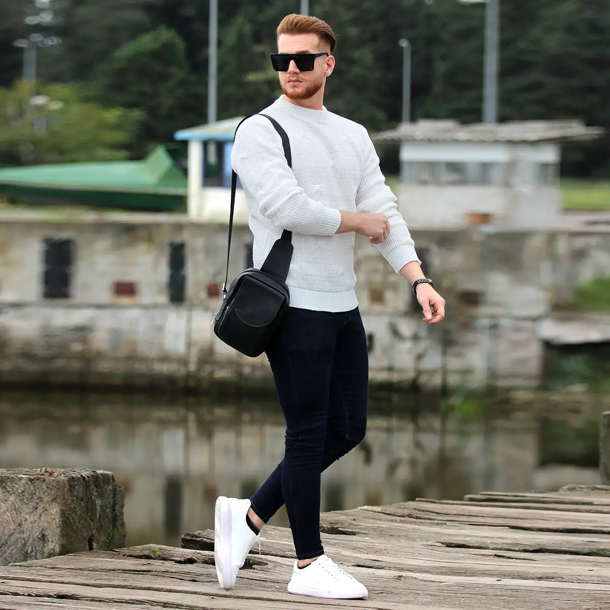 پلیور زاپ دار سفید مردانه مدلDeta