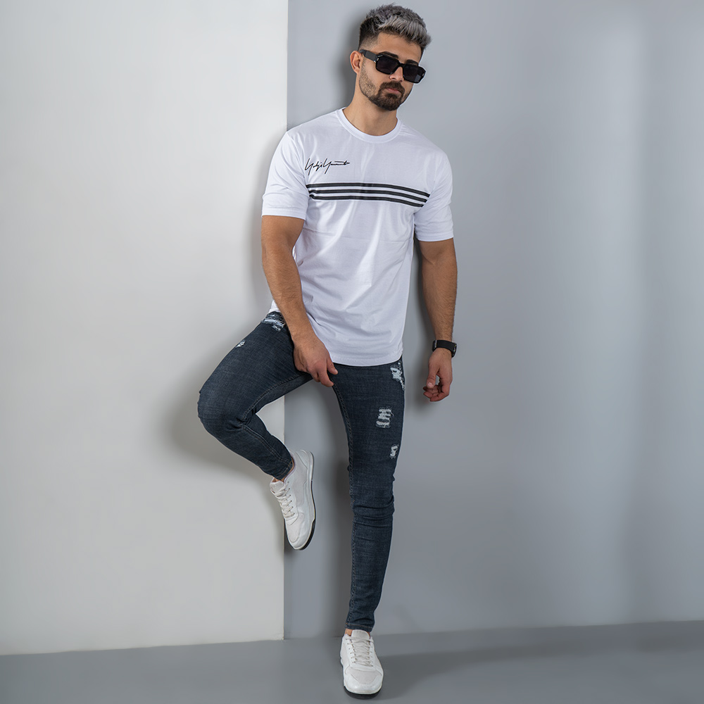 تیشرت مردانه سه خط سفید مدل DENVER