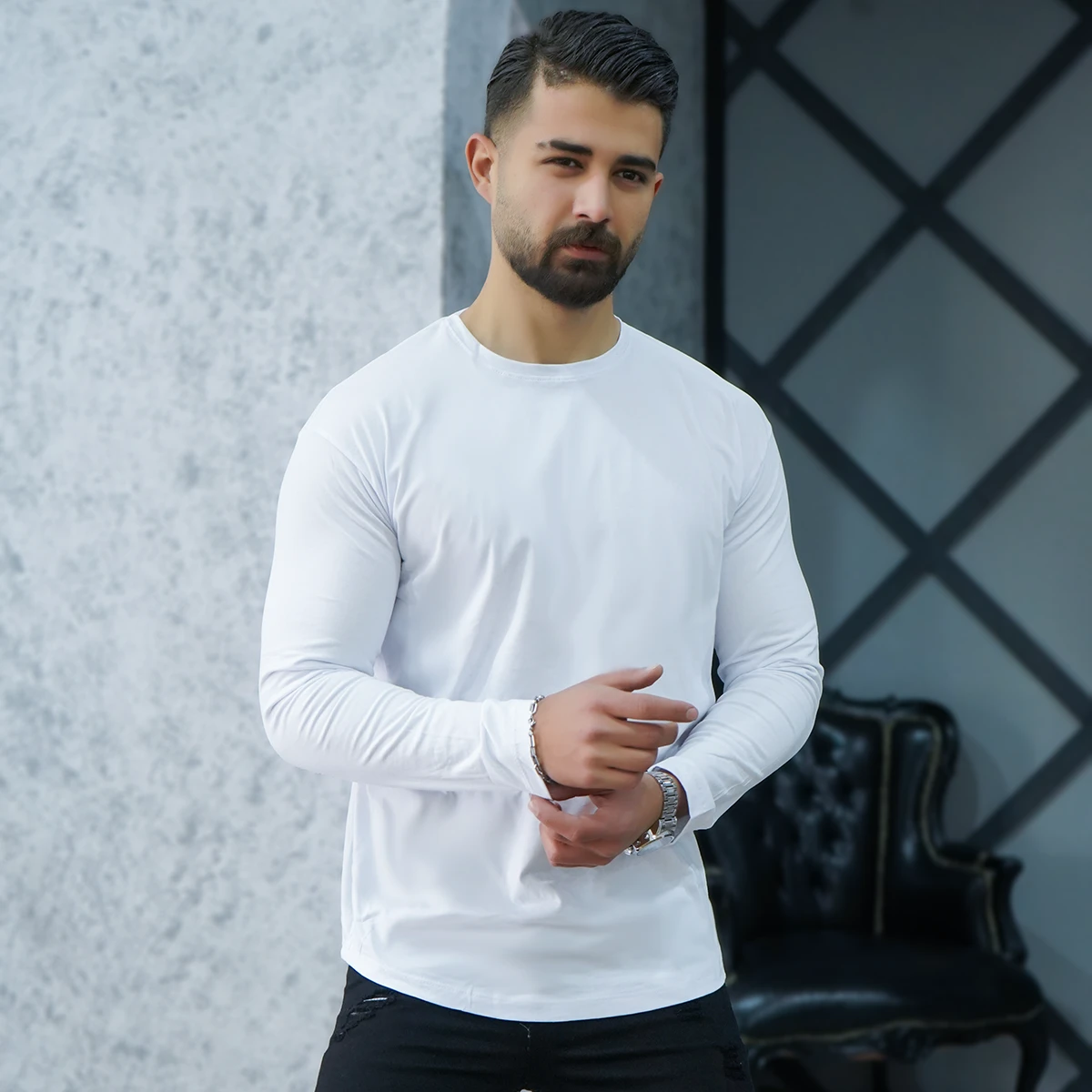 تیشرت آستین بلند سفید مردانه مدل Vala