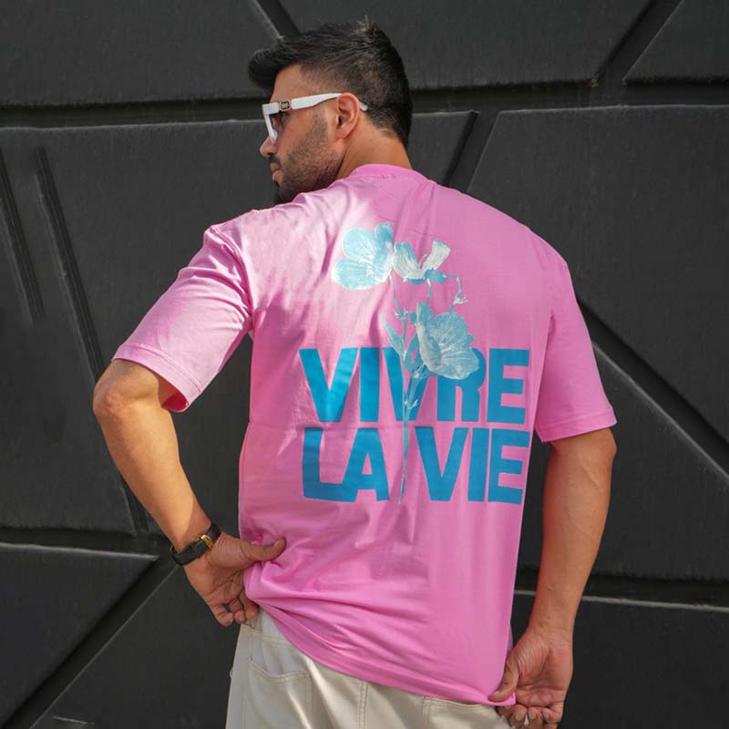 تیشرت مردانه صورتی مدل VIVRE LAVIE